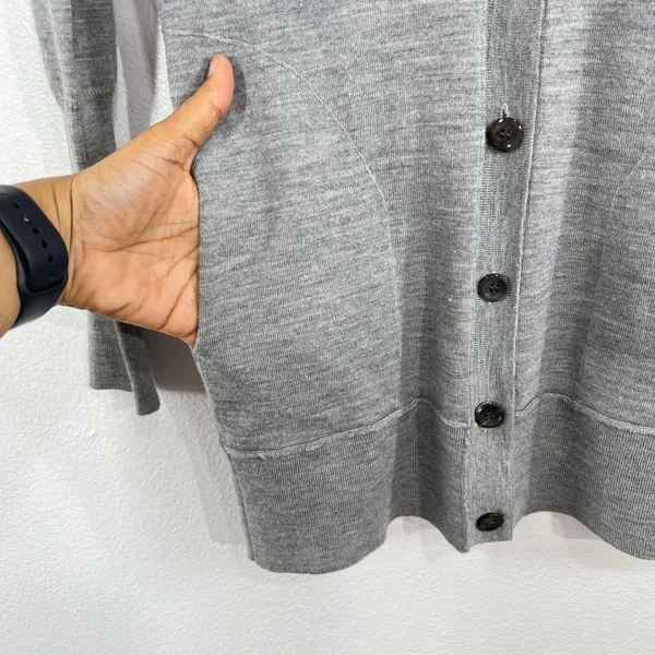 J.Crew 100% Merino Wool V-Neck Long Cardigan Sweater Women Small Gray ‎ Pocket - Image 9