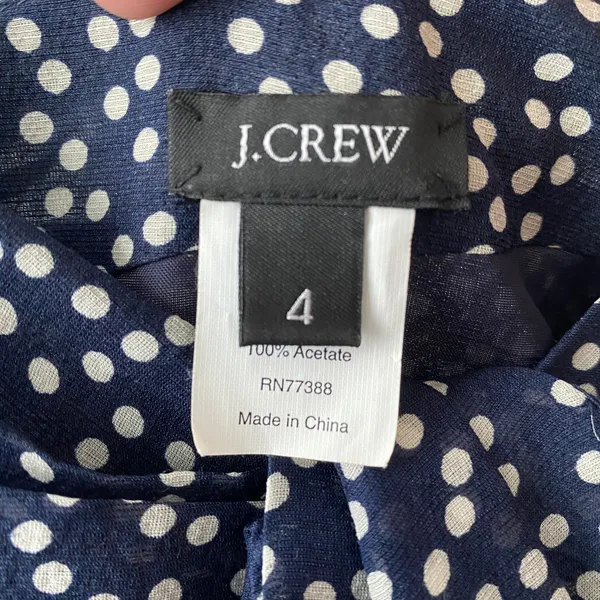 J.Crew Preppy Minimalist 4 Navy Polka Dot Silk‎ Wool Bow Front Cocktail Dress - Image 4