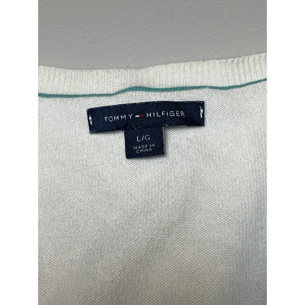 Tommy Hilfiger White Lightweight Argyle Sweater – Size L - 100% cotton - Image 6
