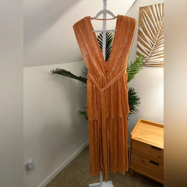 Sabina Musayev Women's Orange Ophelia Pleated Maxi Dress Large‎ - Image 4