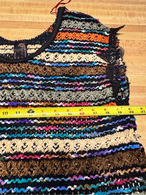 Free People New Romantics‎ crochet Chenille Stripe Knit Top Size Small Lace - Image 8