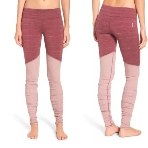 FP Movement Heathered Wine Ribbed Pink Colorblock Evolution‎ Leggings Sz Medium - Image 2