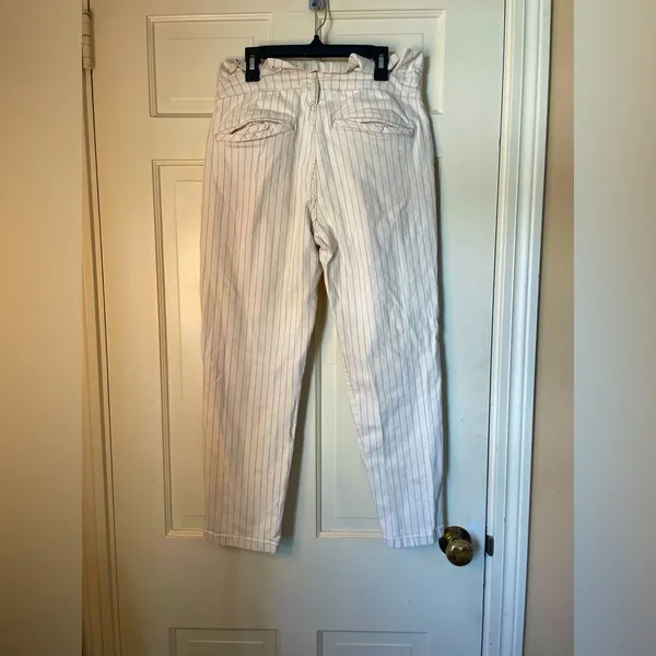 Free People Montella Cream & Brown Pinstripe High Rise Paperbag Jeans 12 - Image 8