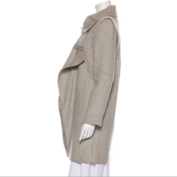 Intermix Taupe Wool Draped Waterfall Coat Size Small - Image 5