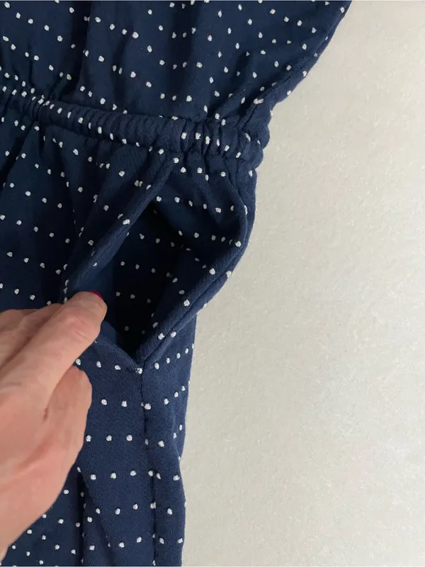 Lou & Grey Navy Blue White Polka dots Everyday Dress Pockets Cinched Waist M - Image 7