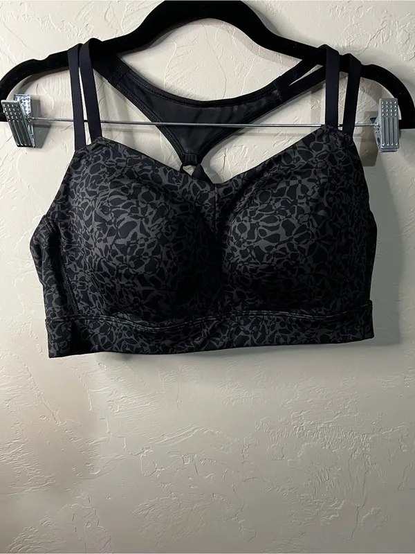Under Armour Black Gray Abstract Print Fitted Athletic Sports Bra Strappy - Image 2