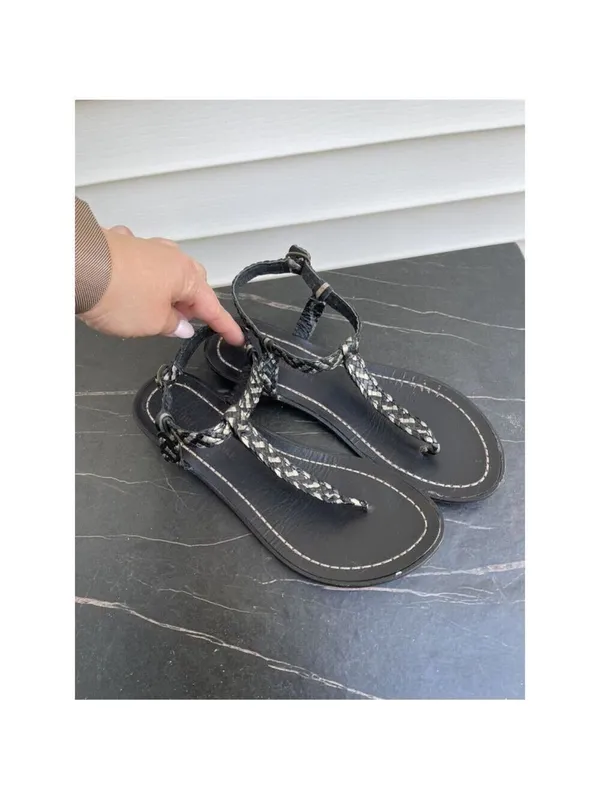 Audrey Brook women’s flat leather woven thong sandals braided black Sz 7 - Image 3