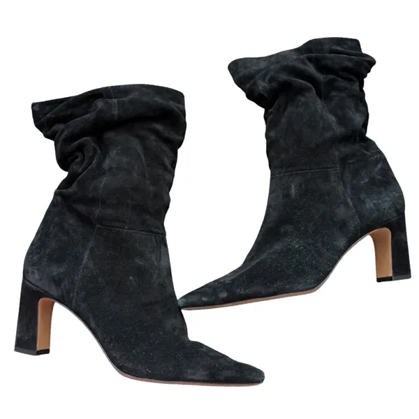 Vince Camuto Skylar Black Suede Slouch Pointed Toe Block Heel Boots Size 11M - Image 3