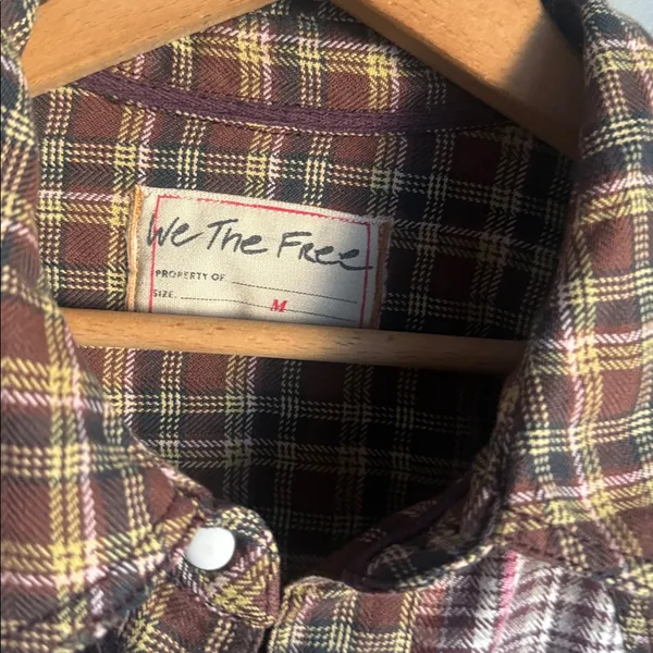NEW Free People Layer it Up Plaid Flannel Snap Down Top Medium - Image 6