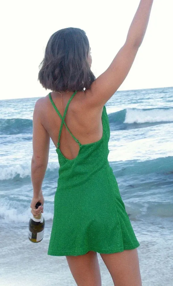 Peppermayo Sparkly Green Cowl Neck Dress - Image 3