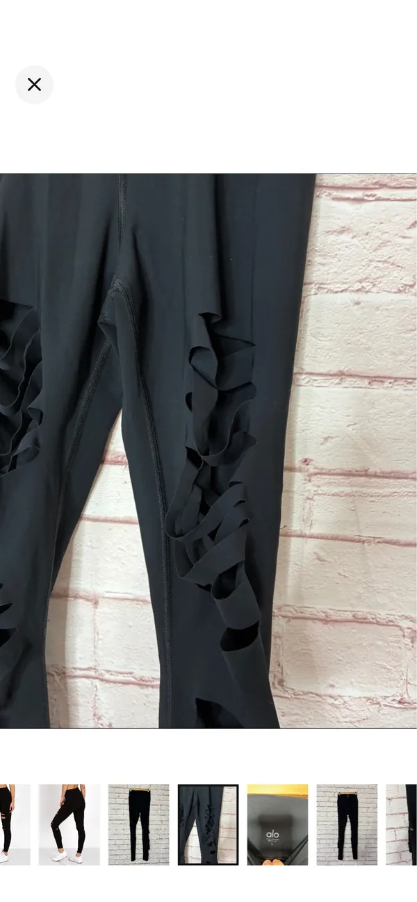 Alo Yoga High Waisted Ripped Warrior Legging Black Small Like New. Laser cut shred. Smoothing material. 12-13” waist 12” rise 29” inseam - Image 3