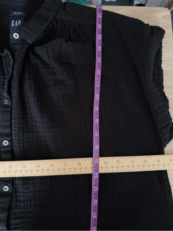 Gap XL Crinkle Gauze Short Sleeve Shirt Black Relaxed Minimal Beach - Image 6