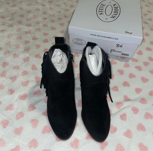 Steve Madden black boots suede fringe size 7 new in box - Image 5