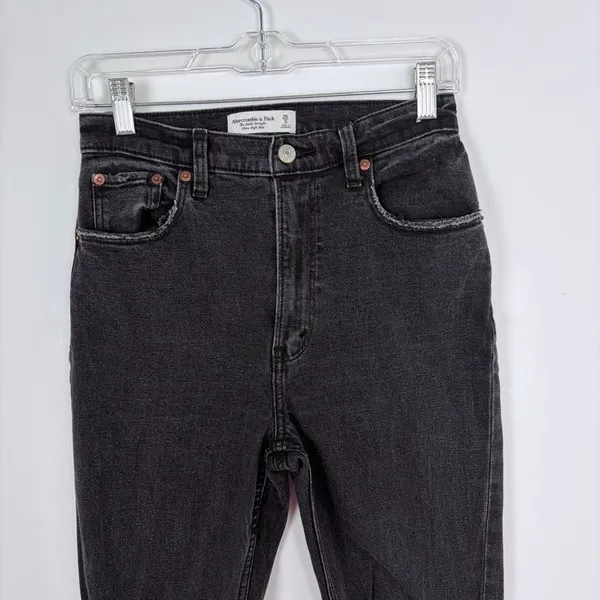 Abercrombie & Fitch The Ankle Straight Ultra High Rise Jeans Black Denim 2‎ Long - Image 3