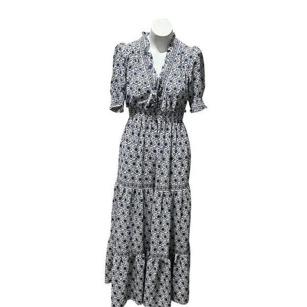 Max Studio Women's XS Blue Floral Maxi Dress Boho Chic 3/4 Sleeve - Image 8