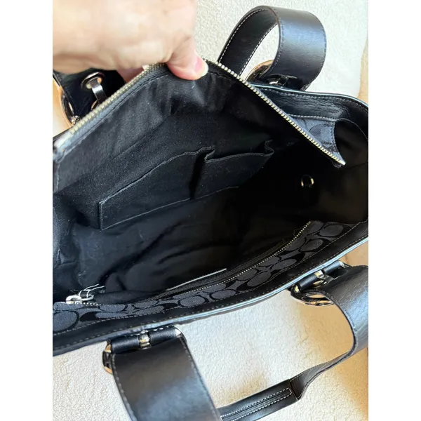 Coach Soho Tote Bag Women's Black Canvas Casual Signature Monogram Multi Pocket - Image 7