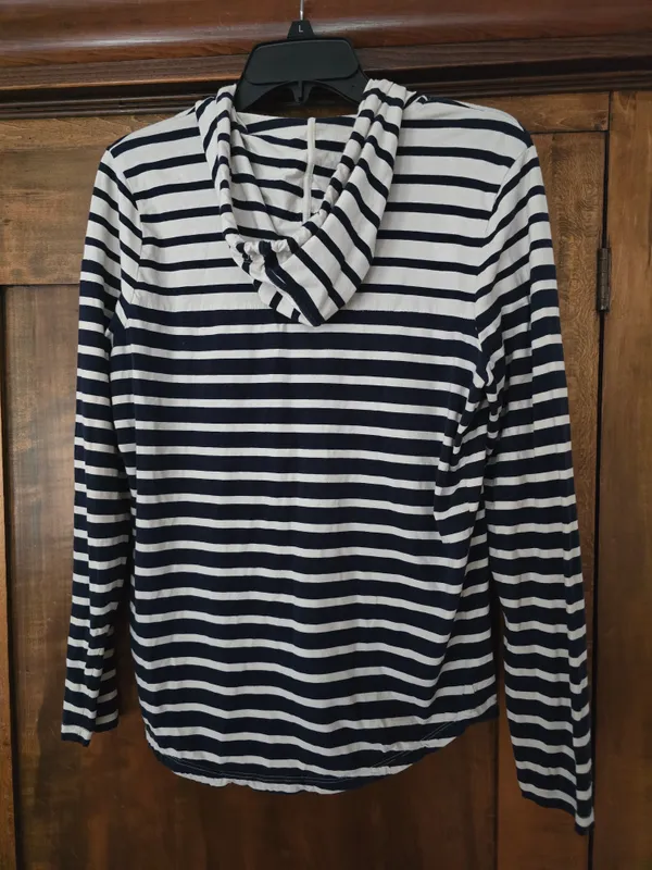 Lauren Ralph Lauren Womens Navy and White Striped Hoodie Shirt Large - Image 5
