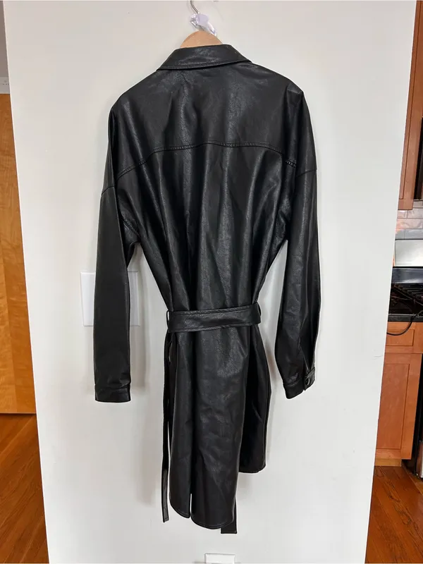 FRNCH Black Faux Leather Shirt/ ernaux dress in bordeaux - Image 4