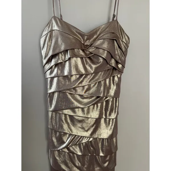Bisou Bisou Gold Metallic Strappy Tier Bodycon Cocktail Dress - Image 2