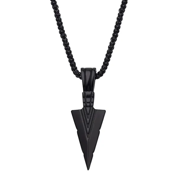 Black Arrowhead Mens Arrow Pendant Necklace 24" Chain - Native American Style - Image 5