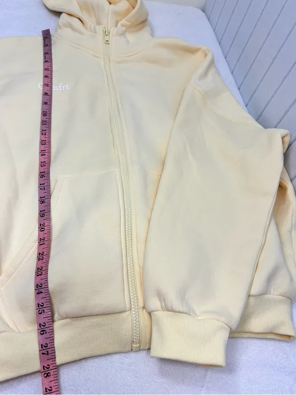 Comfrt Oversize Light Yellow Zip-Up Bomber Hoodie size M - Image 9