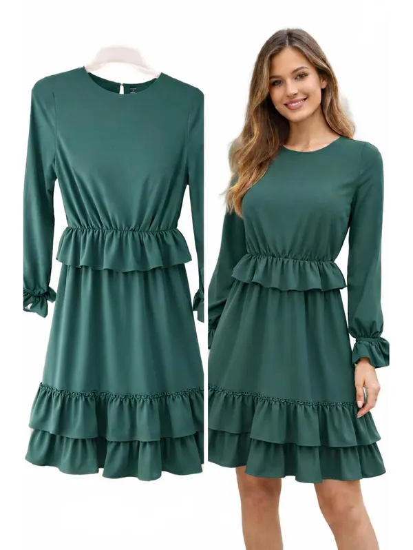 Dark green dress with a ruffle - Image 2