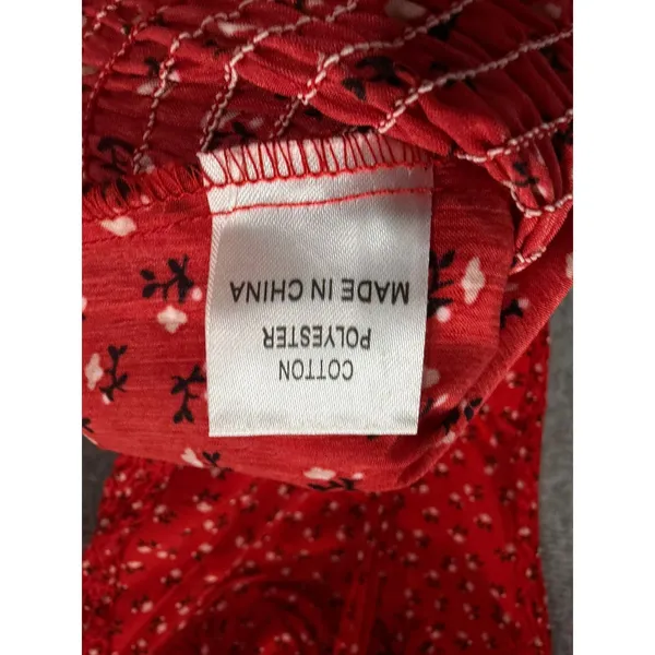 White Fox Mini Dress‎ Women Small Red Floral Smocked Off Shoulder Tie Front - Image 6