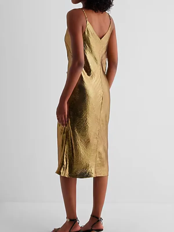 Express Metallic Gold Slip Midi Dress - Image 2