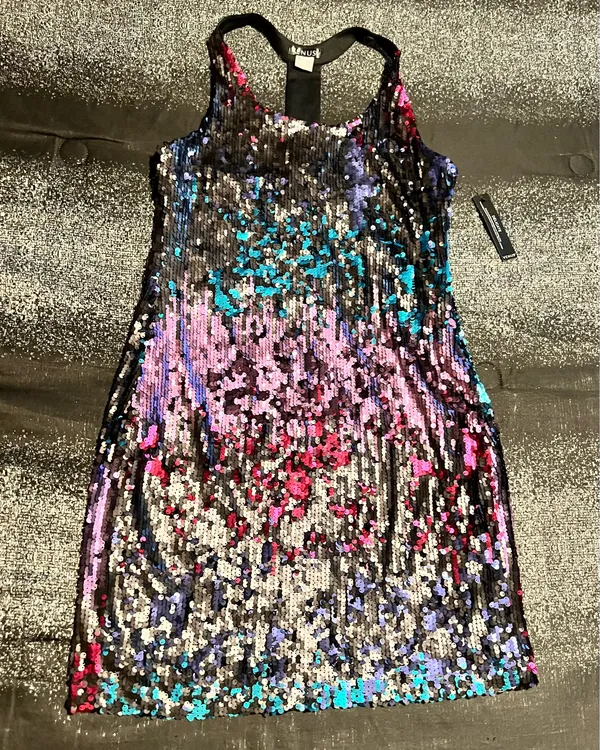 Womens large NWT VENUS Multicolor Sequin Racerback Mini Dress - Image 2