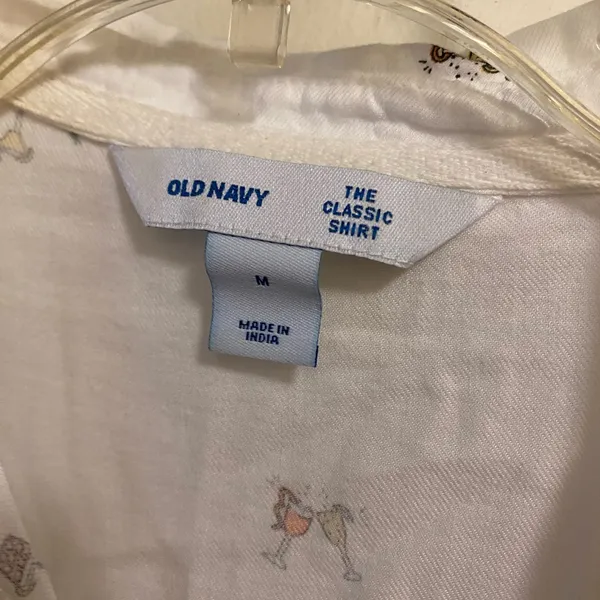 Old Navy Womens Button Up Shirt M Medium Bust 38” White Cocktails Drinks Print - Image 2