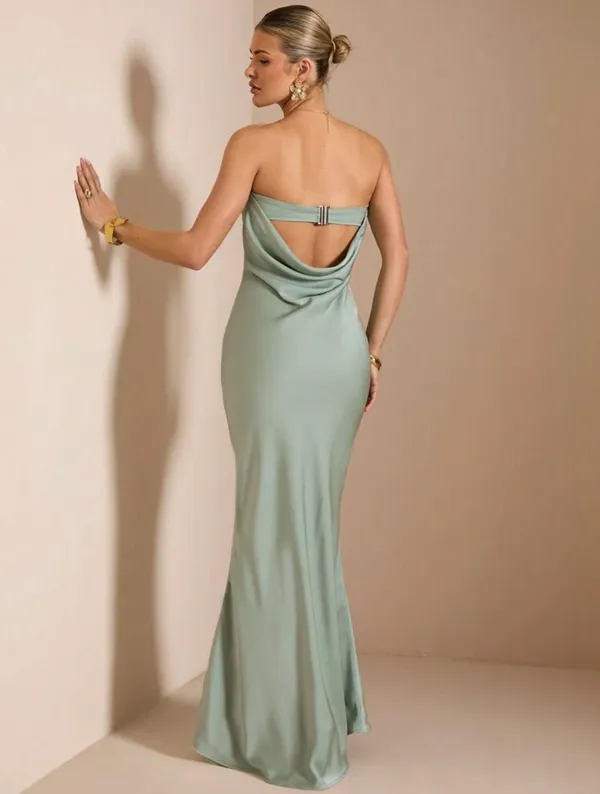 Green Satin Strapless Dress - Image 2