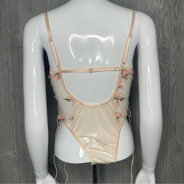 Women’s sheer panel floral embroidered appliqué pink lingerie sleepwear large - Image 8