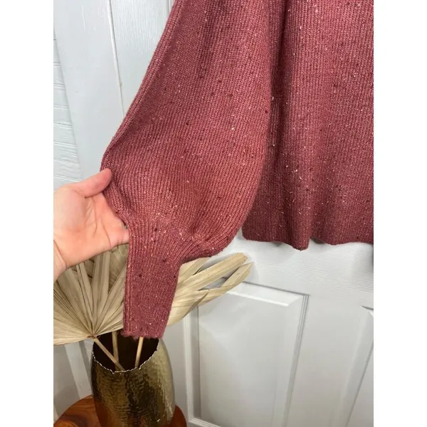 1.STATE Sweater Womens Size XL Speckled Puff Sleeve Cozy Knit Mauve Brown - Image 8