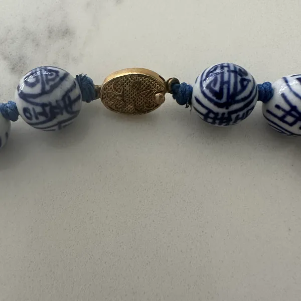 Anthropologie Vintage Chinoiserie Hand Knotted Beaded Necklace in Blue and White - Image 2