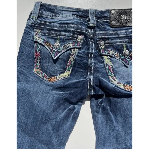 Miss Me Jeans Womens 27 Low Rise Signature Boot Cut Distress Beaded Embroidered - Image 10