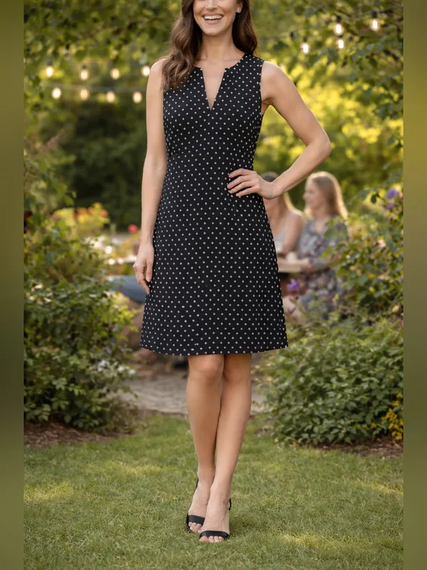 Lands’ End Polka Dot Sleeveless Jersey T-Shirt Dress Swim Cover Up Pockets XL 18 - Image 2