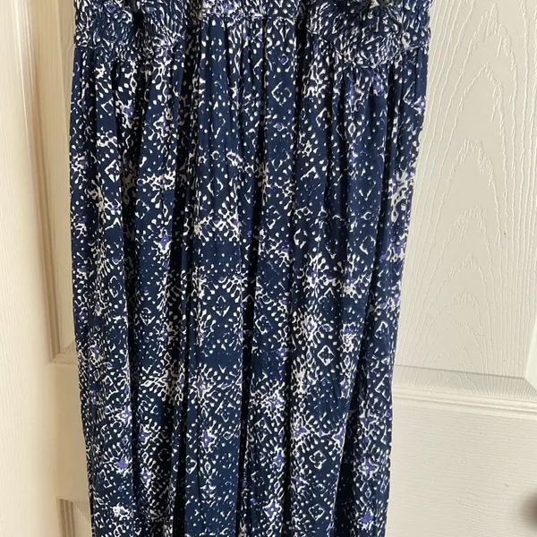 Lucky Brand John Robshaw Crochet Lace Back Maxi Dress Navy Blue White Small Boho - Image 10