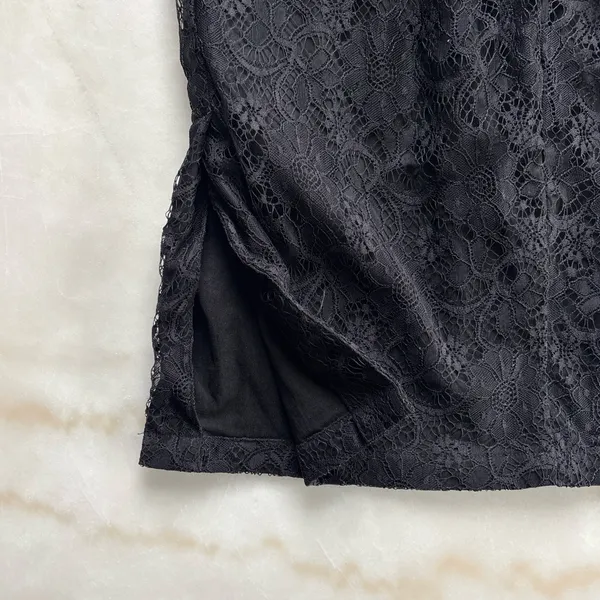Belle Lage Black Floral Lace Midi Skirt Womens High Waisted Straight Cocktail S - Image 2
