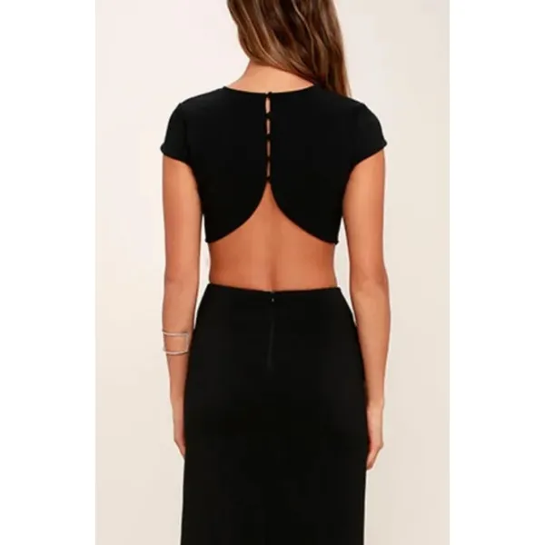 Lulu's Black Conversation Piece Button Cut-Out Back Long Maxi Dress Gown L NWT - Image 2