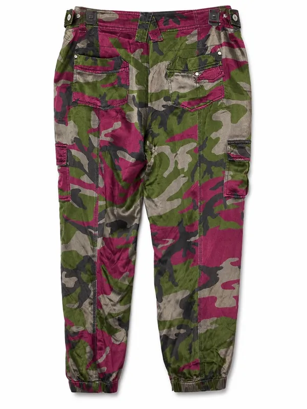 Marrakech Silky Cargo Pants 31 Pink Green Camo Utility Autumn Boho - Image 3