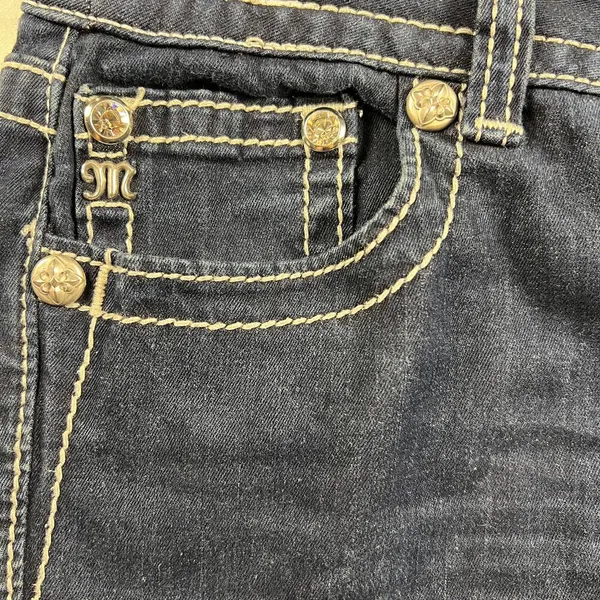 Miss Me Skinny Jeans Dark Wash Embellished Flap Pockets Thick Stitching Size 30 - Image 6