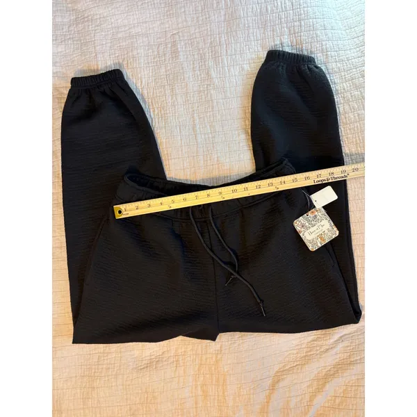 House of Mae Black Textured Waffle Knit Joggers Everyday Lounge Pants Large NEW - Image 4