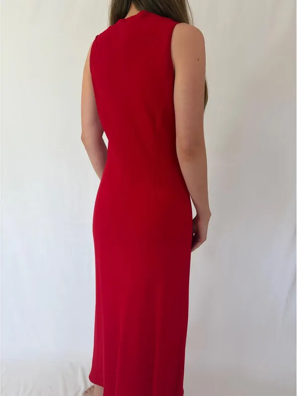 Jones New York Red Beaded Cowl Neck Formal Elegant Evening Dress - Image 2