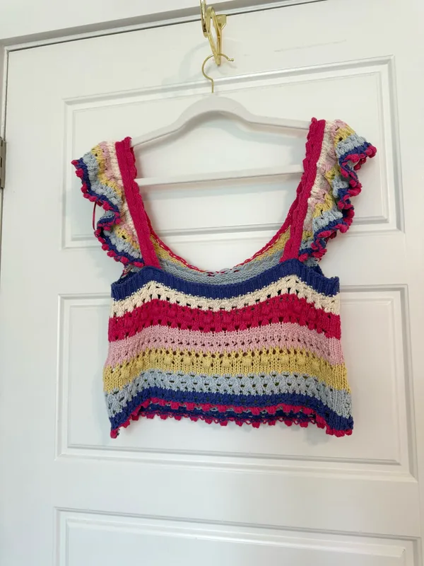 ZARA Colorful Top Crochet Striped Crop - Image 2