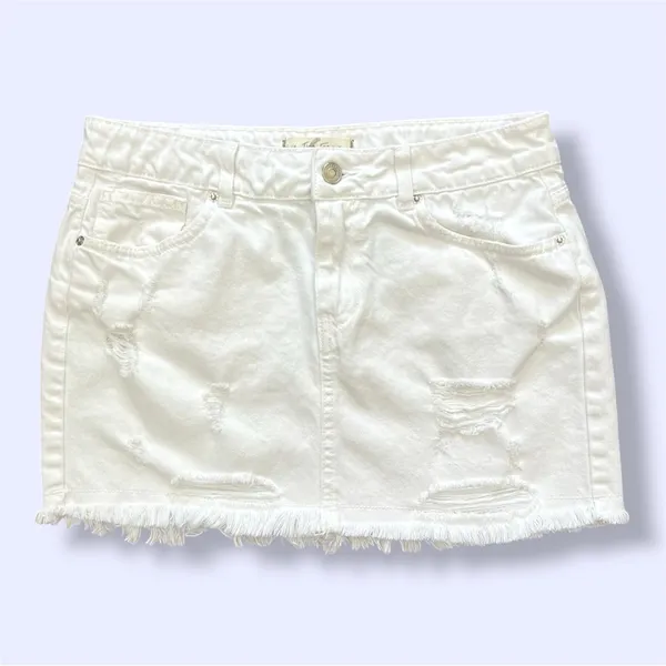 We The Free Free People Out Of Ordinary White Distressed Mini Skirt - Image 2