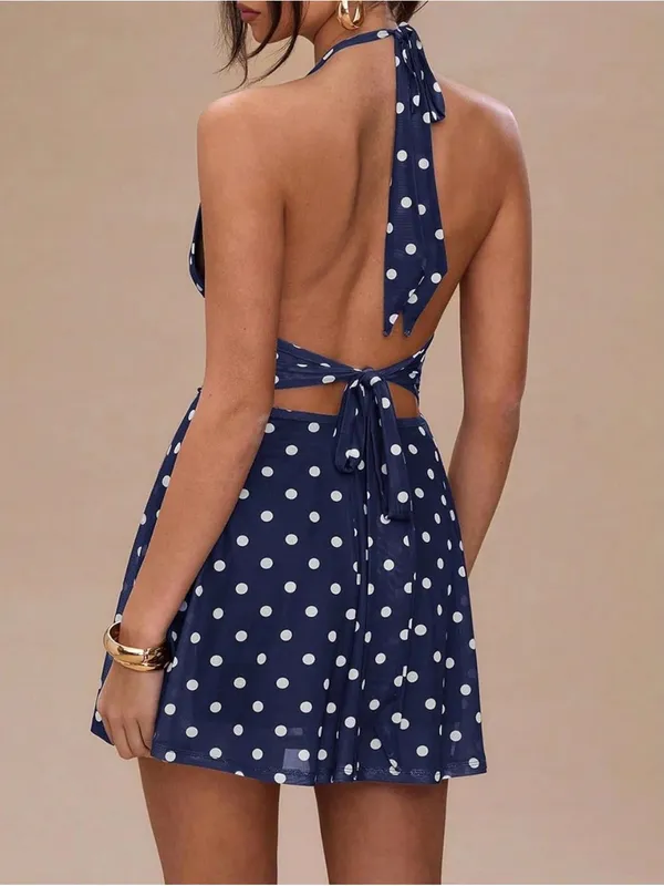Milumia Navy Polka Dot Halter Dress - Image 3