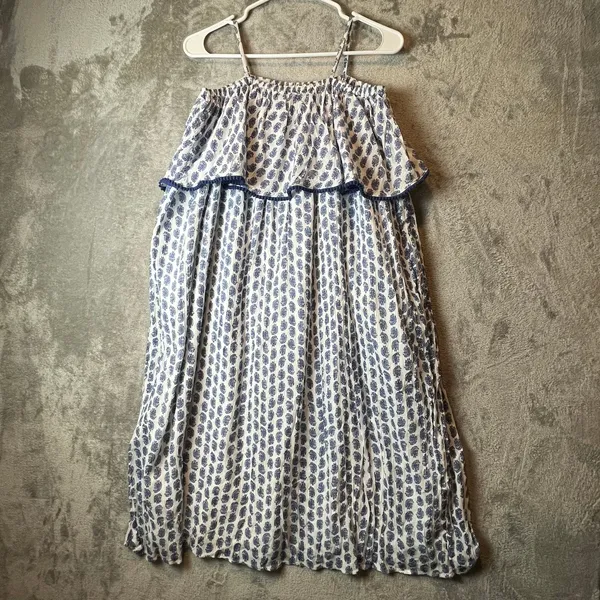 Polo Ralph Lauren Blue White Ruffle‎ Shoulder Strap Pom Pom Dress 10 New - Image 3