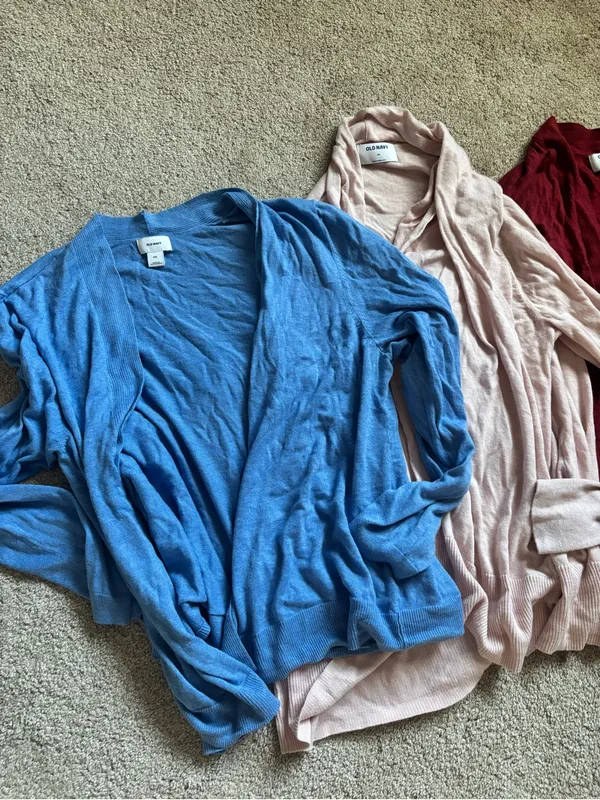Bundle of 3 Old Navy Plus Size Maroon, Blue, Pink Open-Front Cardigans - Image 3