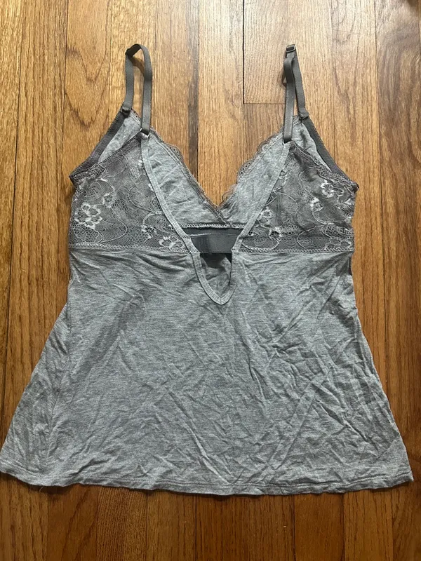 Nicole Miller Lace-Trim Gray Bralette Camisole - Image 2