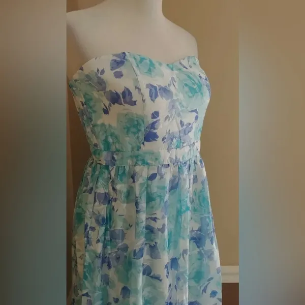 Floral Strapless Modcloth Maxi Dress by Minuet Size Blue Teal & White Large - Image 3